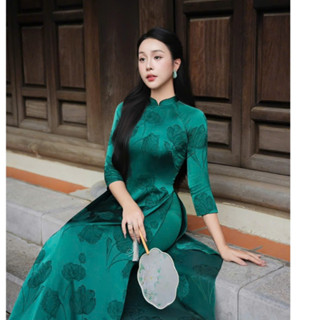 Áo dài gấm hoa cao cấp cổ cao truyền thống,trang nhã thanh lịch,mặc đi lễ hội,sự kiện (BST 2026)