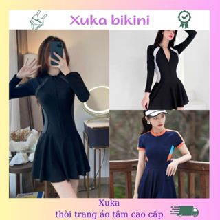 Đồ bơi liền thân nữ váy, bikini kín đáo dây khóa kéo kiểu dáng thể thao Xuka