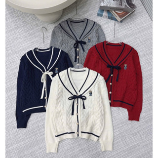  áo len tay dài cổ bẻ thắt nơ cổ khuy cài hàng quảng châu A614 