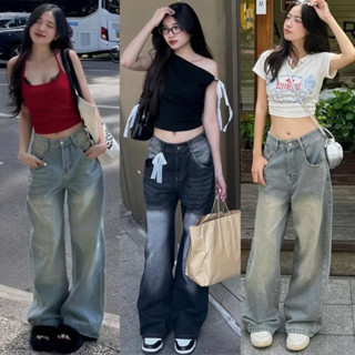 Quần Jean Nữ Ống Suông Rộng Wash RETRO Chất Vải Dày Dặn Màu Đen Trầm SMOKE V.1 Ulzzang Hàn Quốc - MIAA