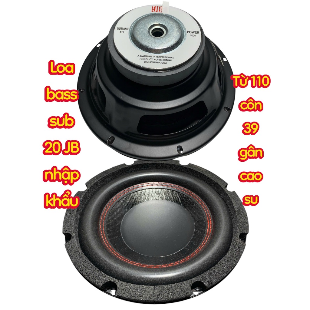 Loa sub 20 JB từ 110mm côn 38, gân cao cu viền chỉ đỏ - giá 1 cái - loa bass sub 2 tấc