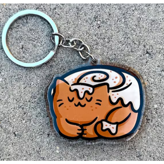 Cinnamon Roll Cat Keychain | Cute Acrylic Keychain | cinnamon bun keychain | sweet roll keychain | b