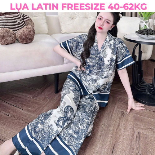 Đồ Ngủ Nữ, Đồ Bộ Pijama Nữ Mặc Nhà Lụa Latin Tơ Tằm Tay Ngắn Quần Dài Mềm Mịn FREESIZE Từ 40-62kg