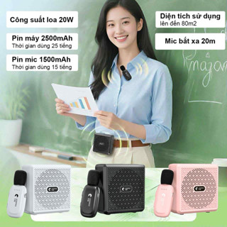  Máy trợ giảng không dây cài cổ áo K5 chất lượng âm thanh thật giọng loa 20W thời gian mic 10h máy 20h diện tích 60m2 