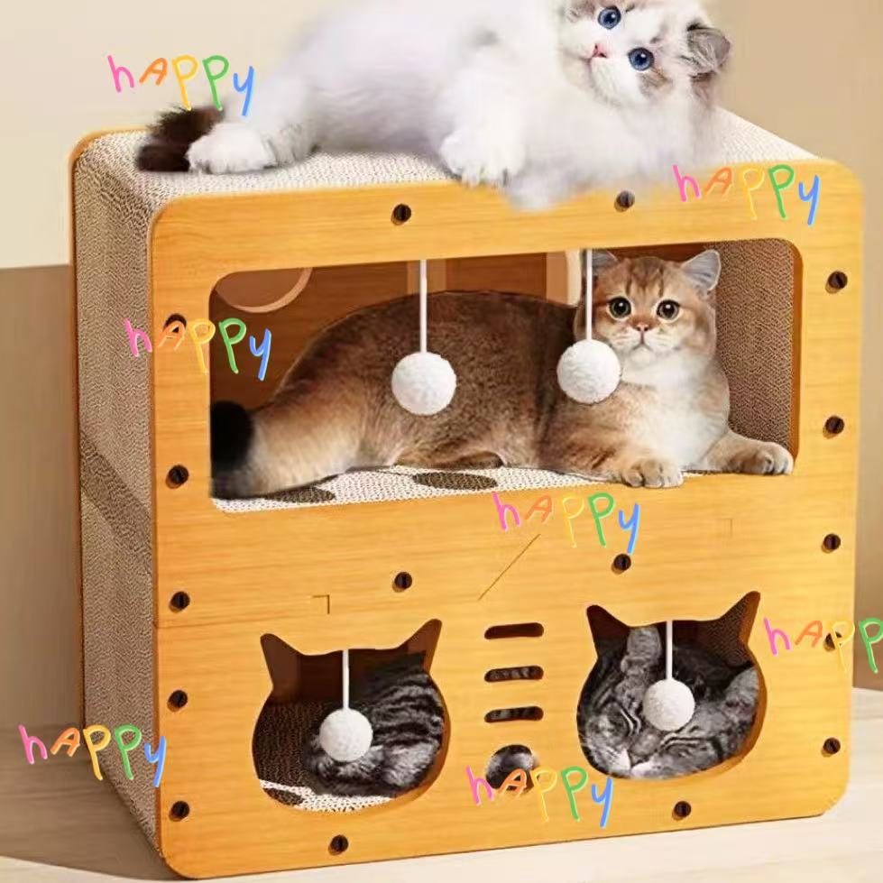 Nhà cào móng đa năng cho mèo – 3 chức năng trong 1: cào, chơi, nghỉ dưỡng