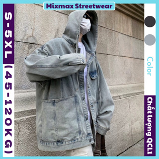   ORDER+ẢNH THẬT-CÓ BIG SIZE  Áo khoác hoodie denim jacket có túi và mũ chùm màu wash retro hiphop unisex Mixmax 