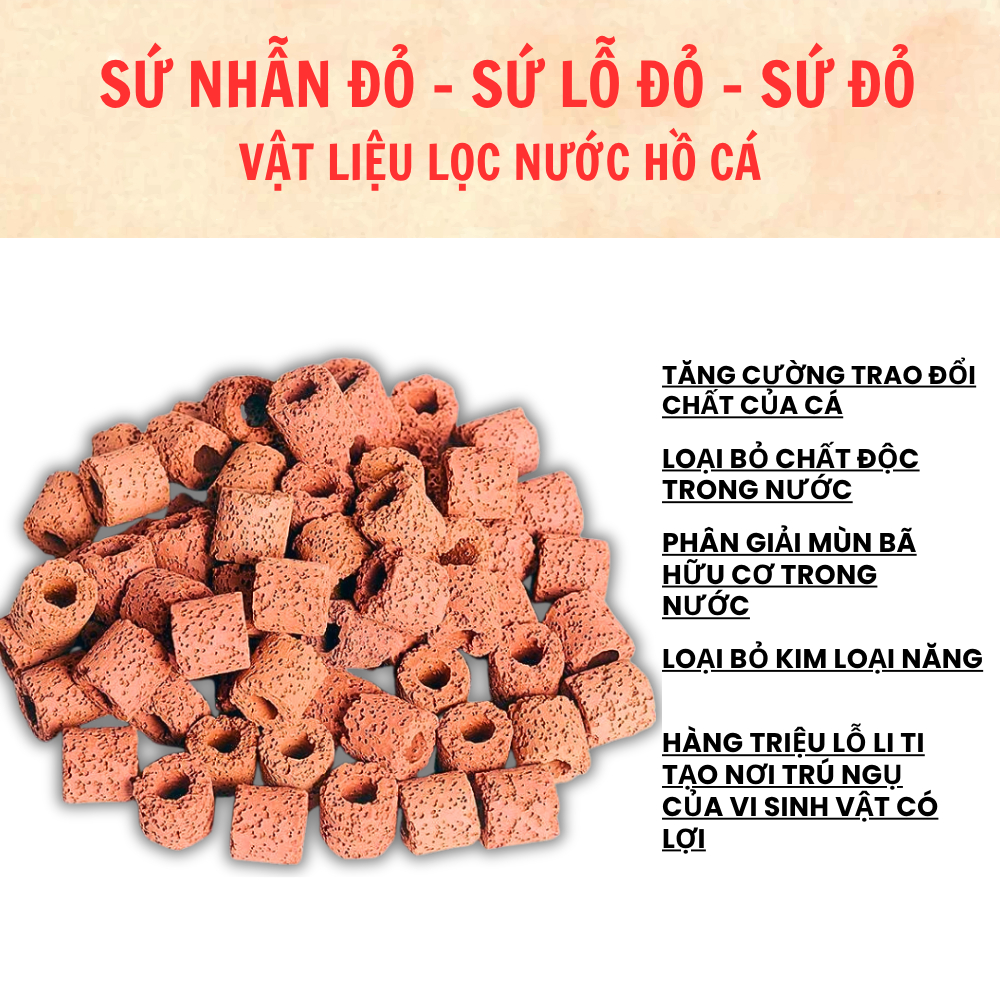 Sứ Viên Đỏ Cho Hồ Cá Túi 1Kg Sứ Viên Đỏ Hình Trụ Chế Tạo Chắc Chắn