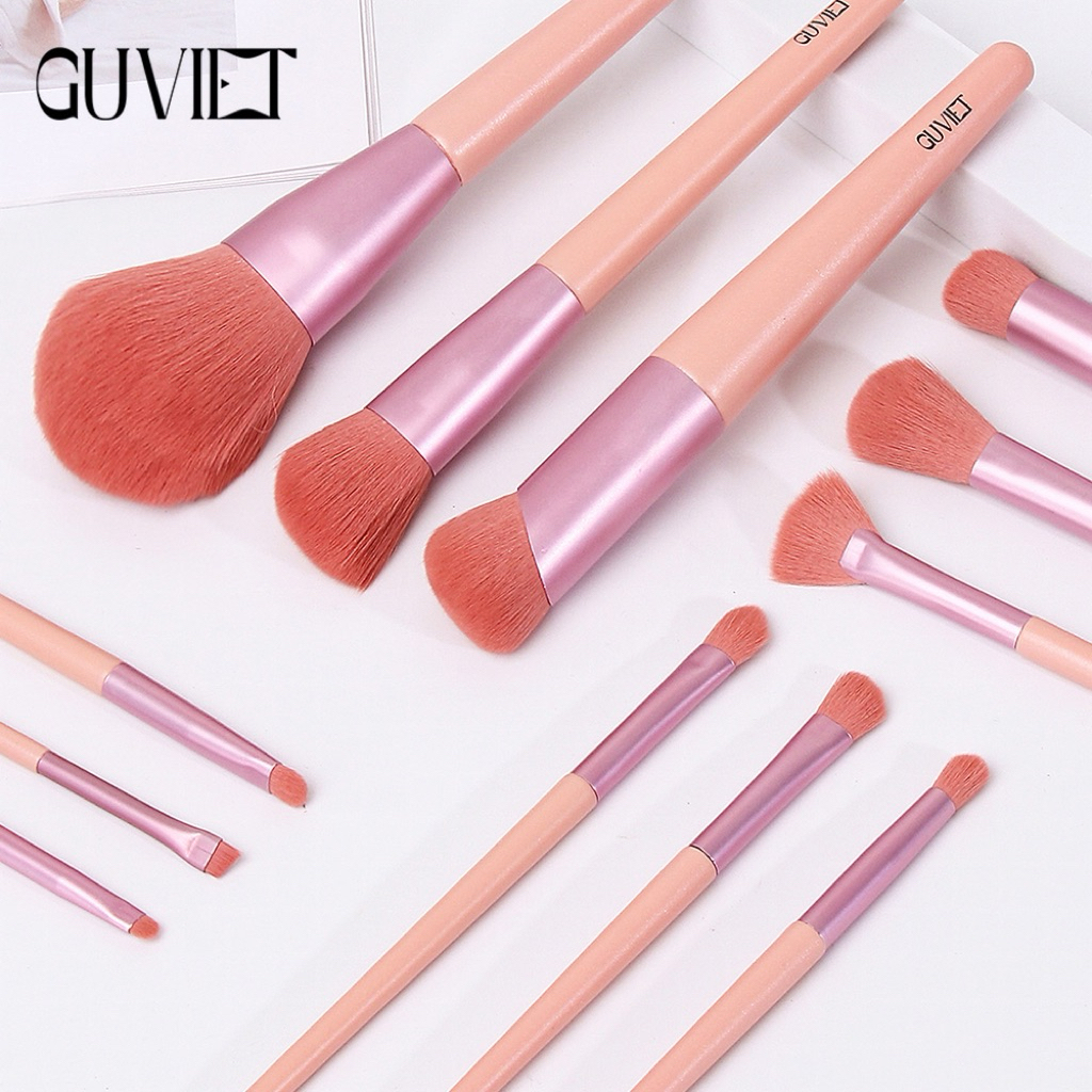 Bộ cọ trang điểm cá nhân GUVIET gồm 12 cọ màu hồng tím kèm theo túi đựng ( mẫu mới) | BigBuy360 - bigbuy360.vn