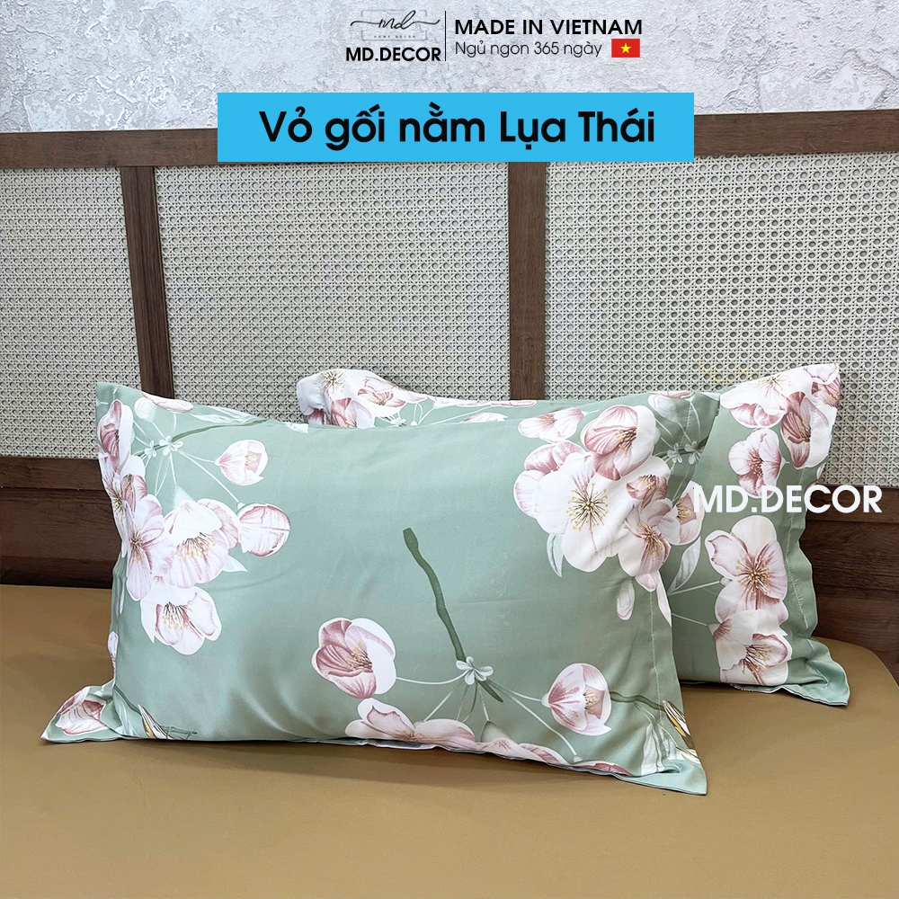 Vỏ gối nằm lụa thái 50x70cm MD.DECOR họa tiết hoa lá dễ thương kích thước 45x65cm 50x70cm