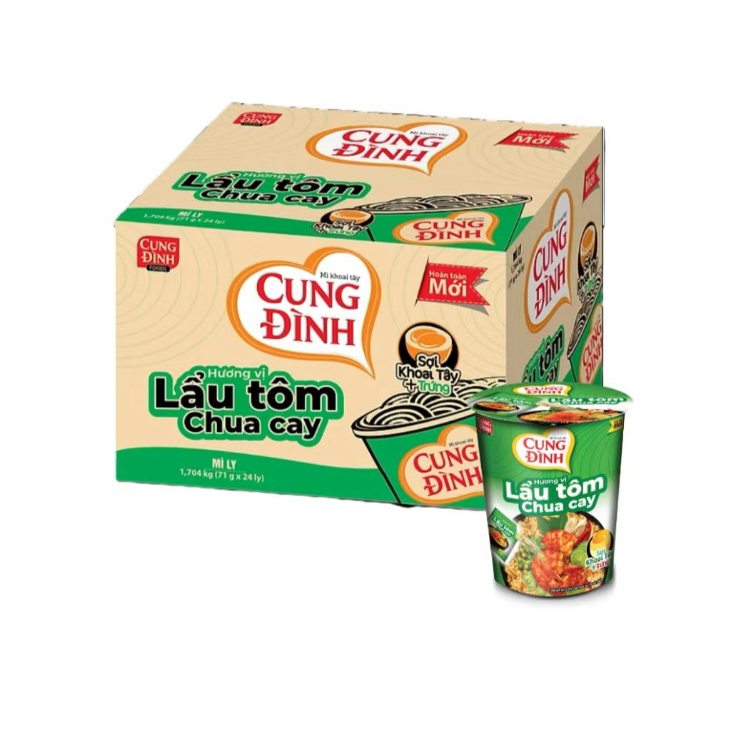Thùng 24ly Mì Ly Cung Đình Lẩu Tôm Chua Cay Ly 71g