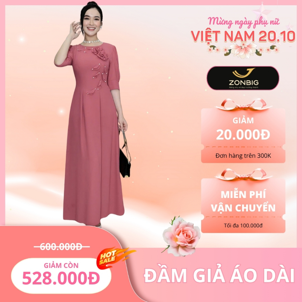 Đầm nữ trung niên - Thời trang Zonbig - Đầm giả áo dài vải Voan Chiffon đẹp mướt mịn mát - Y1429