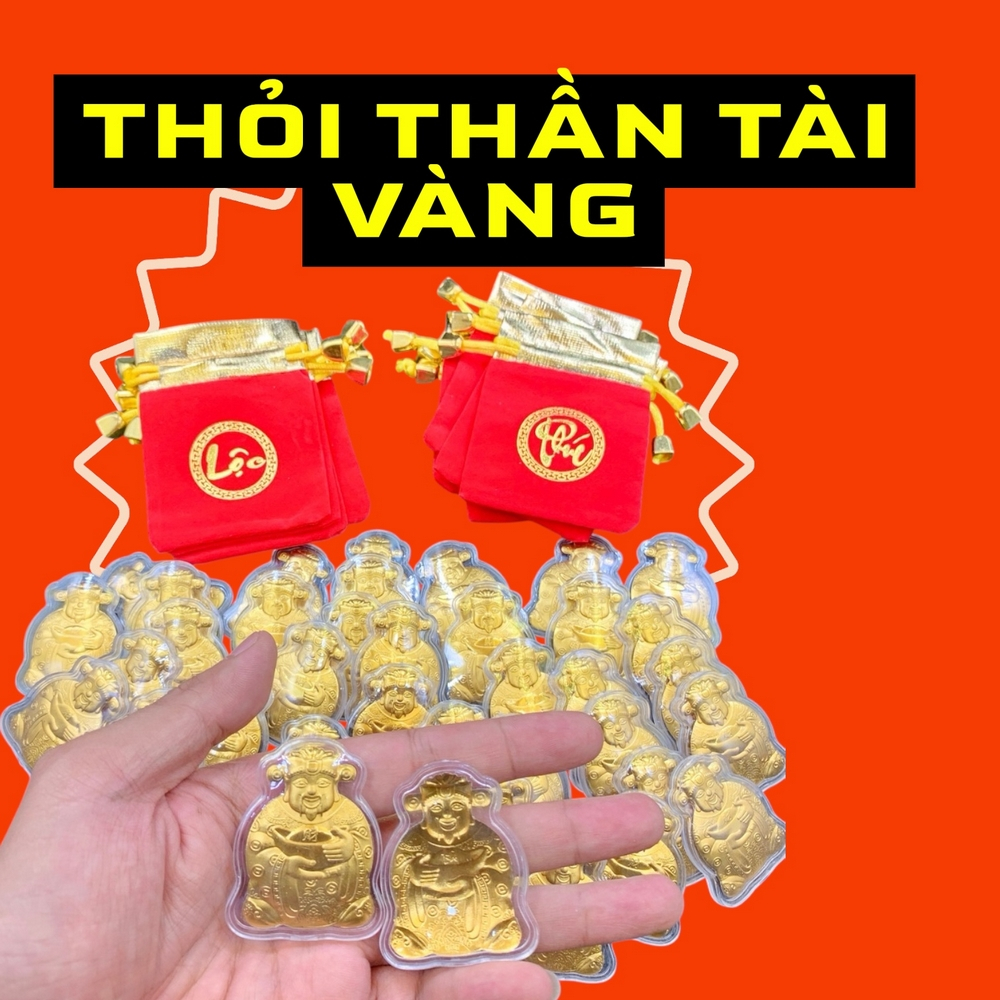 (Xiin Lộc Vía Thần Tài) Thỏi Ông Thần Tài Mạ Vàng Tặng Túi Gấm Nhung Phúc Lộc - Vía Ông Thần Tài Phong Thủy May Mắn