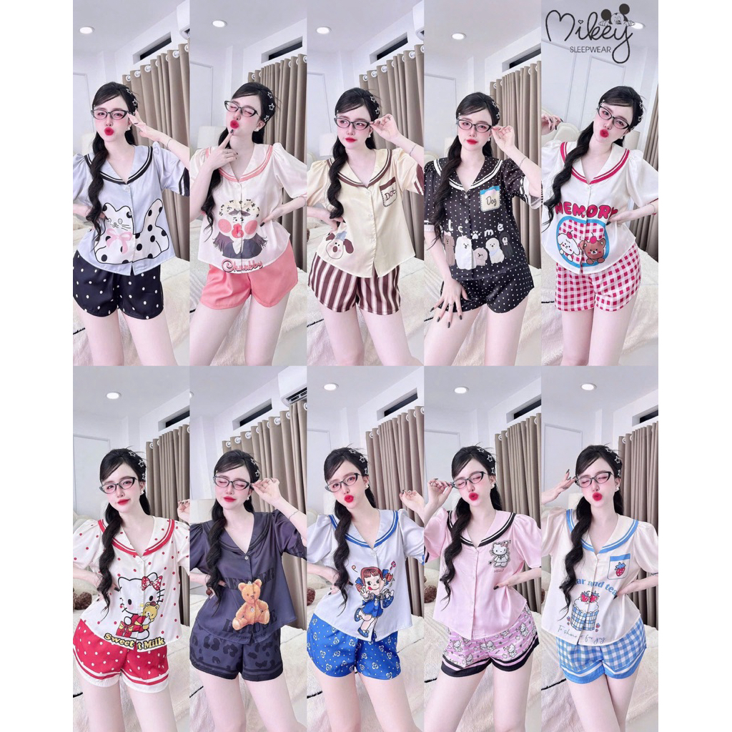 Set đồ bộ lụa cổ sen MIKEY 2 TNQN