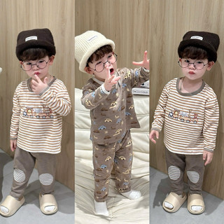  Sét 2 bộ dài tay chất xược cho bé trai hoạ tiết ô tô và khủng long dễ thương 
