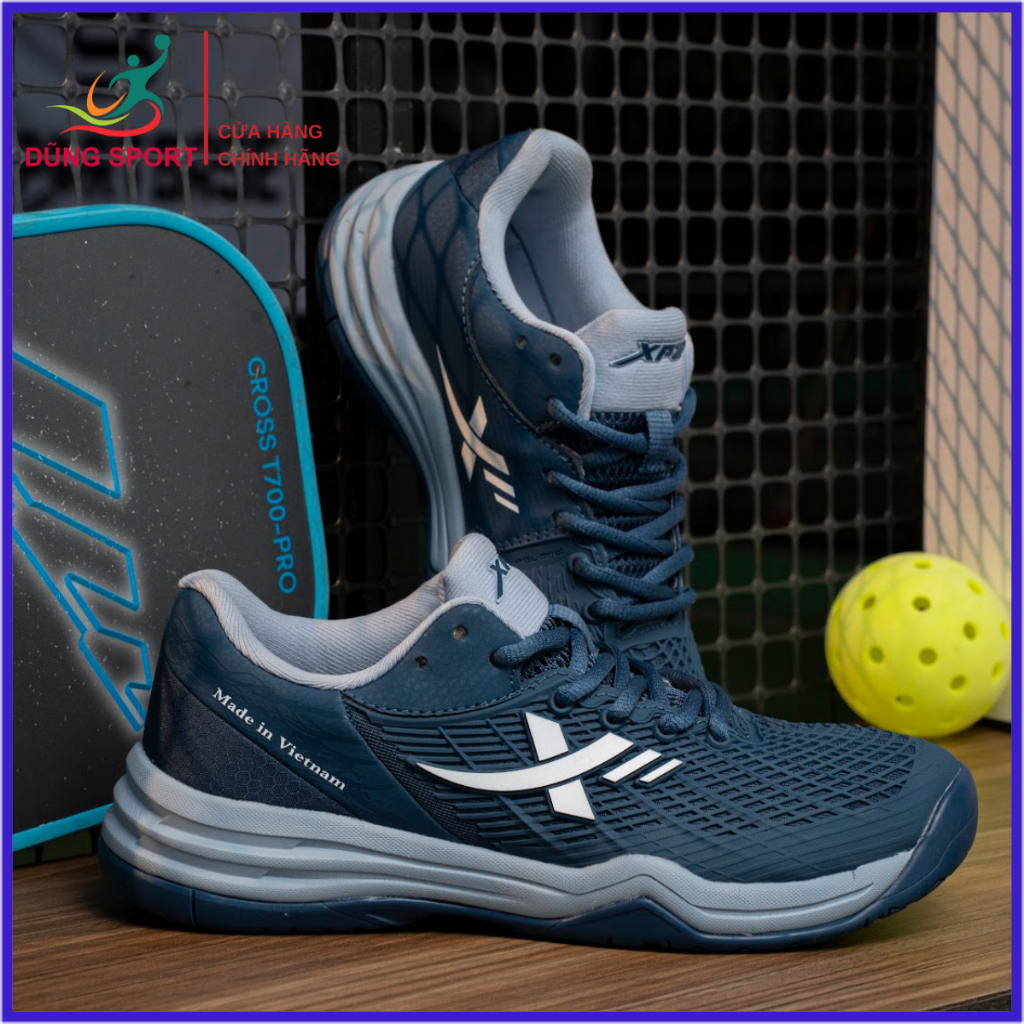 Giày Bóng Chuyền, Pickleball XP Xampo Max Xanh Navy Chính Hãng - Đế Eva Ba Lớp Giảm Chấn Siêu Nhẹ