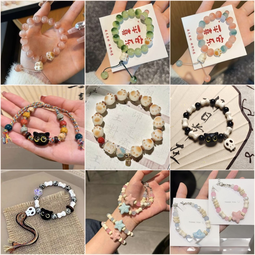 >10 MẪU [ Hàng sẵn ][ Hỏa tốc] Vòng Tay Nữ Hạt Mix Mèo Paw Ngôi Sao, Ốc Biển  – Phụ Kiện Cute
