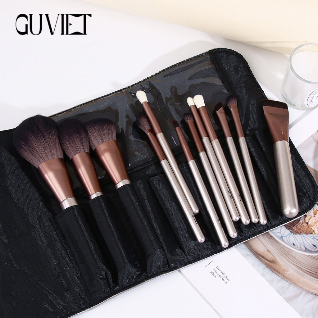 Bộ Cọ Trang Điểm Cá Nhân GUVIET 12 Cây Nâu Ngà Có Bao Da | BigBuy360 - bigbuy360.vn