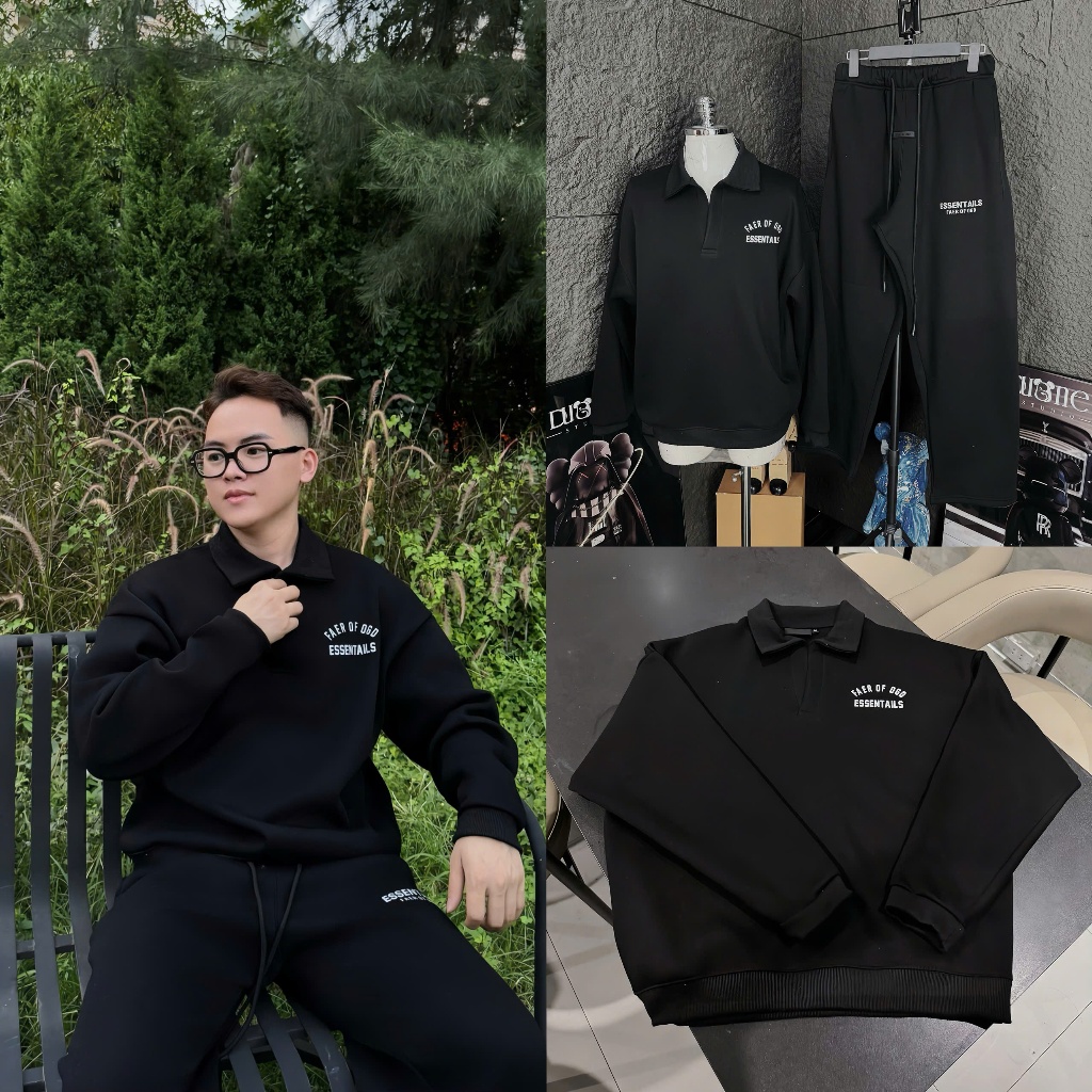 [BEST ] Set Bộ nỉ Fear Of God Essentials POLO Đen vòm nhỏ Cao su Bạc,,,,BỘ POLO Đen vòm nhỏ Cao su B