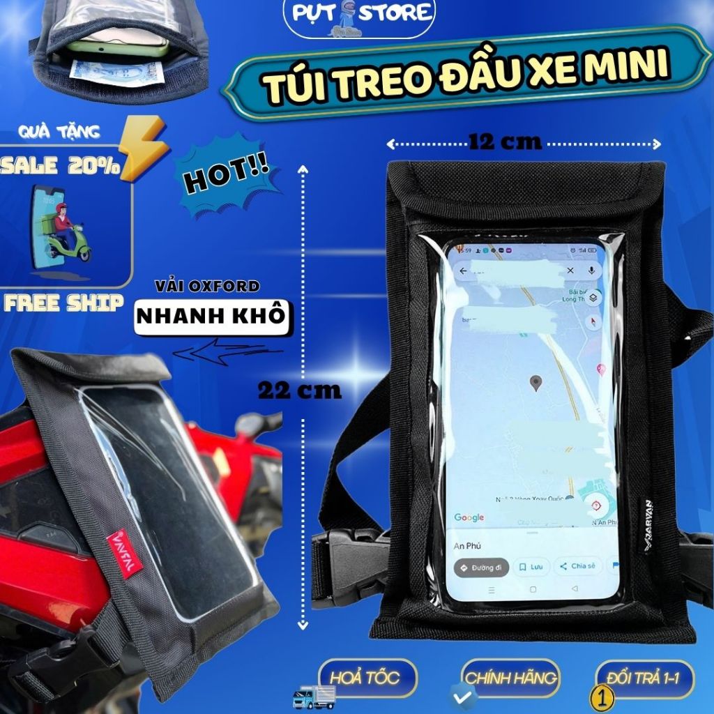 Túi Treo Đầu Xe Máy MINI ZDK Đựng Điện Thoại Chống Cướp Giật, Xem Google Map Cao Cấp Thoáng Khí Dể D