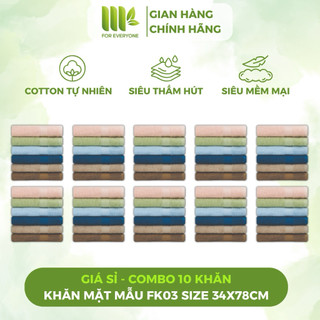 Bộ 10 khăn mặt cao cấp MK 34x78cm FK03 100% cotton mềm mại, thấm hút, kháng khuẩn