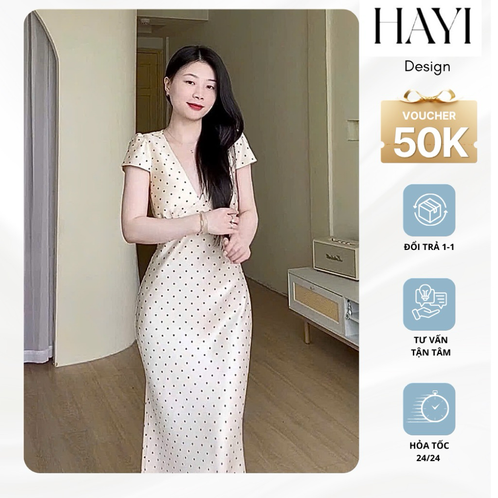 [SẴN-HOẢ TỐC] Đầm Lụa Chấm Bi Dáng Dài Lụa Tô Châu Cao Cấp Dáng Xoè Đuôi Cá Tôn Dáng Siêu Đẹp