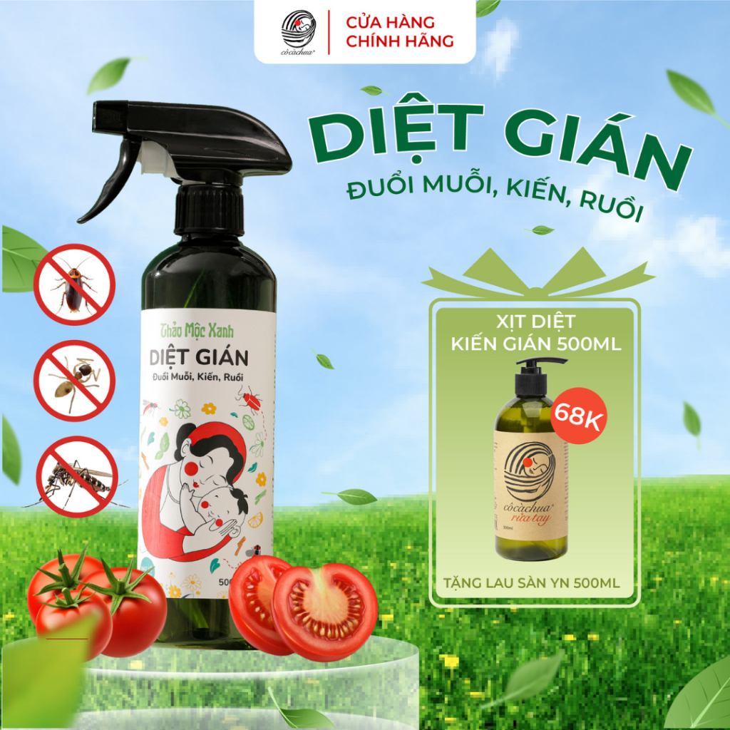 Xịt Diệt Kiến Gián, Đuổi Ruồi Muỗi, Côn Trùng 500ml Cô Cà Chua Thiên Nhiên Hương Oải Hương, Hoa Cúc An Toàn Cho Sức Khỏe