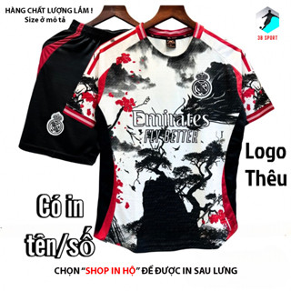 [Có in tên số]Quần Áo Bóng Đá, Đồ Đá Banh Real Madrid 25/26 trắng rồng đen vải mè S-COMF cao cấp