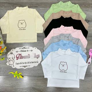 Áo giữ nhiệt THUN LẠNH cổ 3 phân, Áo dài tay thun lạnh hình gấu cho bé