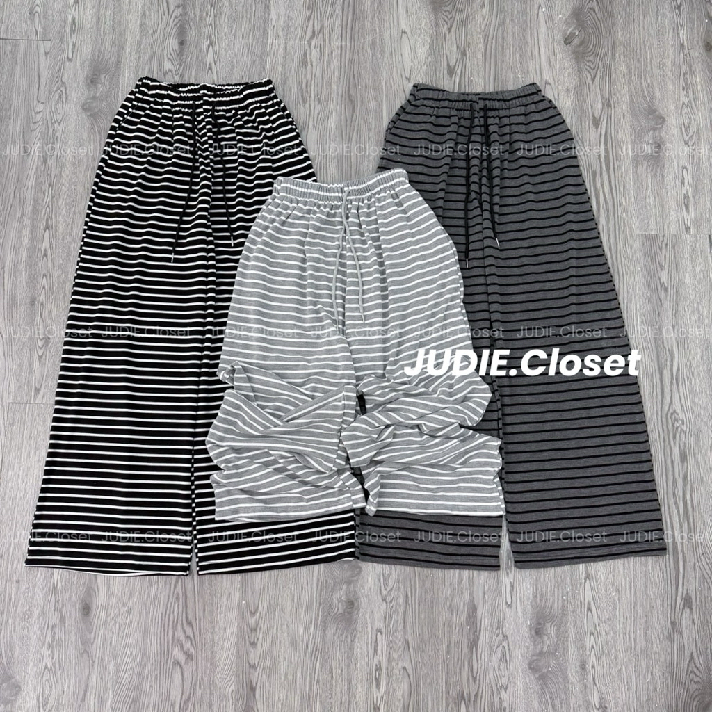 HÀNG QC - Quần Suông Nữ Ống Rộng Chất Len Mịn Kẻ Sọc Ngang Basic (ảnh JUDIE.Closet)