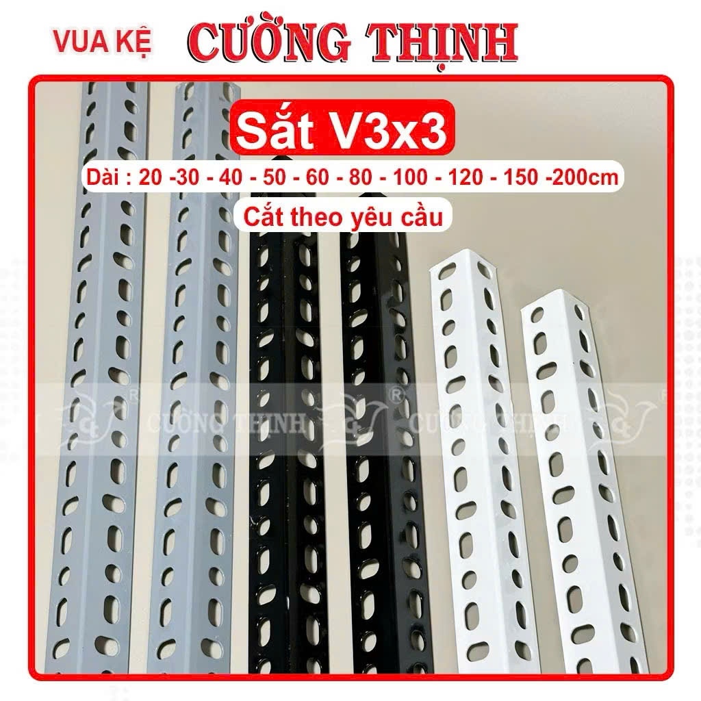 Thanh Sắt V Lỗ 3x3 Vuông Dày 1.6Ly Đa Năng Lắp Kệ Sơn Sắt Tĩnh Điện Thép V Đục Lỗ Nhiều Kích ThướcNh