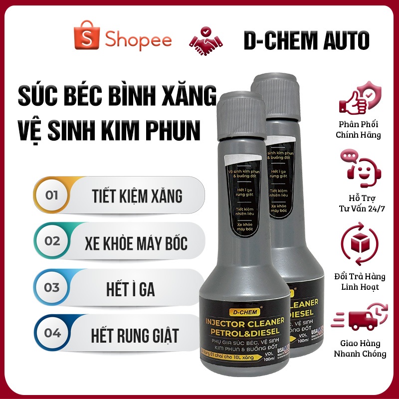 Combo 2 Chai Súc Béc, Vệ Sinh Kim Phun D-Chem Cho Xe Xăng & Dầu Bảo Dưỡng Động Cơ Ô Tô Xe Máy