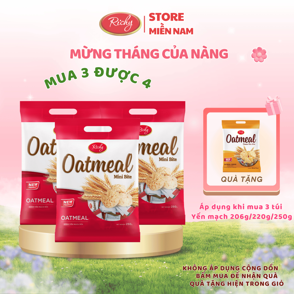 [MUA 3 ĐƯỢC 4 | TẶNG YẾN MẠCH PHÔ MAI 220G] Bánh Yến Mạch Oatmeal Richy Sữa Túi 250g