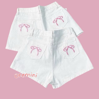 (new) Quần Short đùi jean  Thêu 2 Nơ Hồng, 1 Nơ