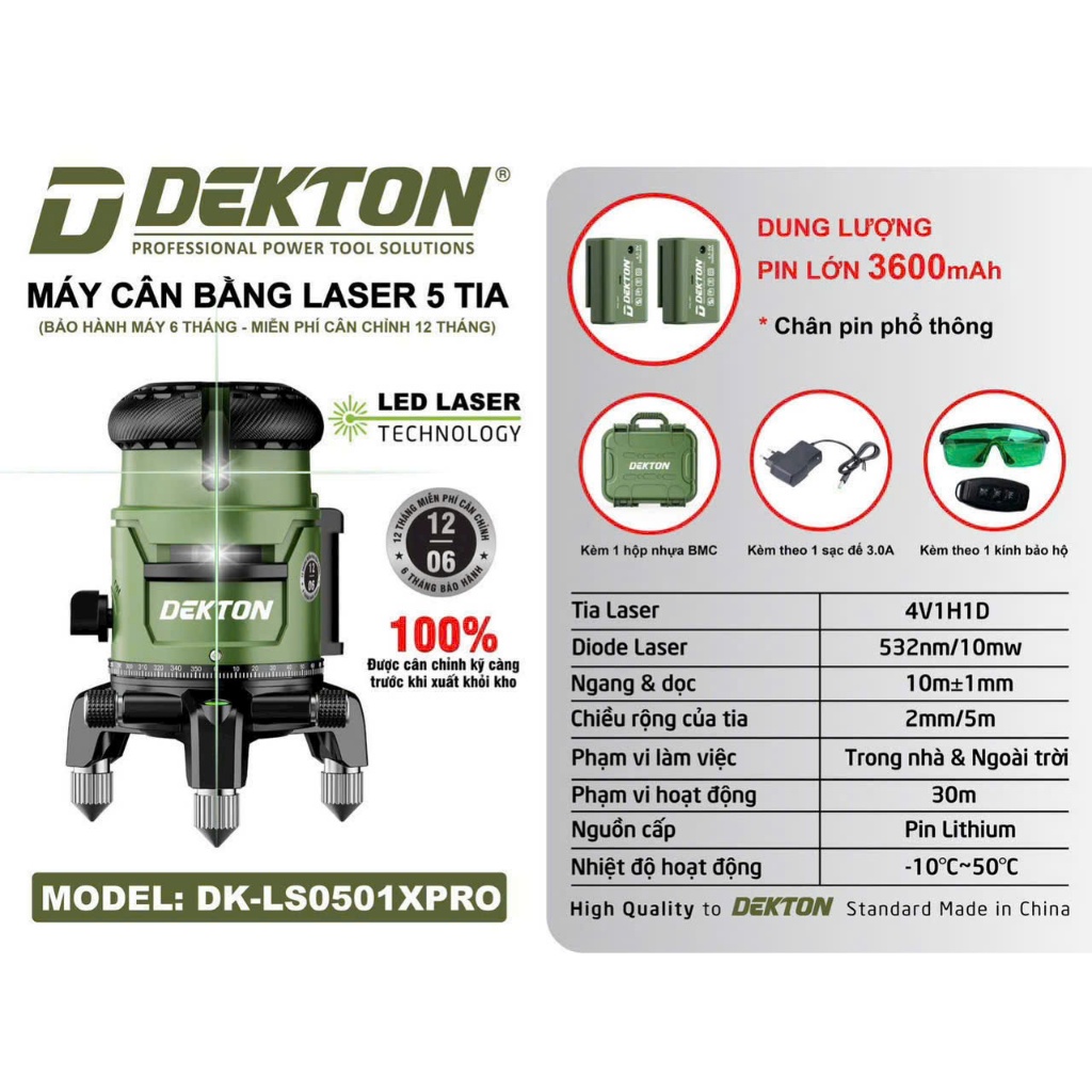 Máy Cân Bằng Laser 5 Tia Xanh Dekton DK-LS0501XPRO - Máy Bắn Cốt Laze Siêu Sáng Ngoài Trời Chính Hãn