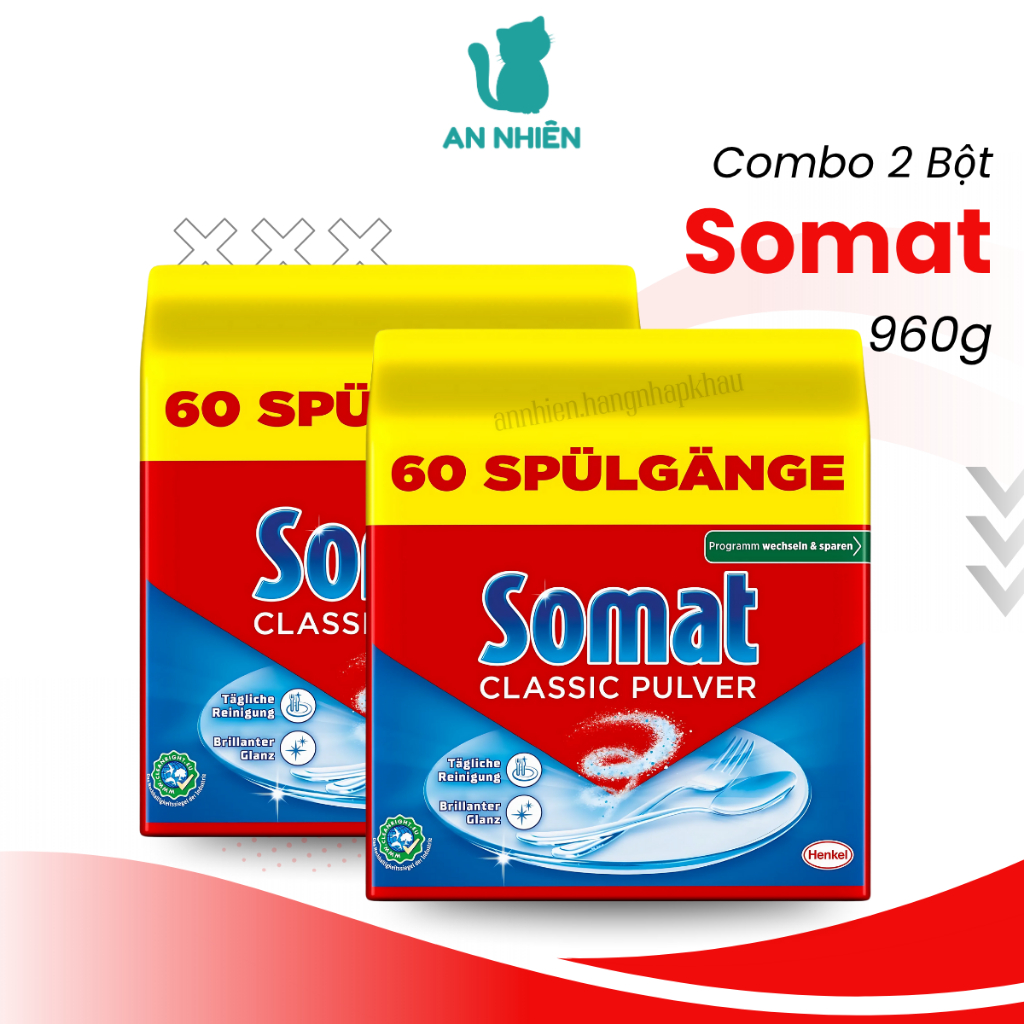 Combo 2 bịch bột rửa chén Somat Classic Pulver 960g dùng cho máy rửa chén bát