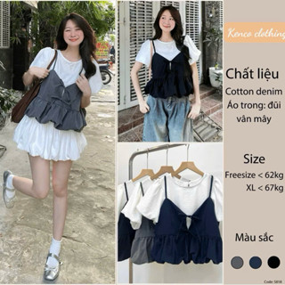  Set Áo Đũi Tay Bồng Kèm Yếm 2 Dây Nơ Trước Phối Dáng Bí  Có Lẻ Áo  S818 Kenco clothing Thời Trang Nữ 