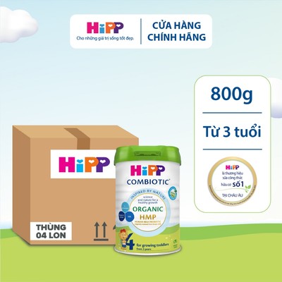 Thùng 4 lon Sữa bột công thức HiPP 4 Organic Combiotic 800g dành cho trẻ từ 3 tuổi