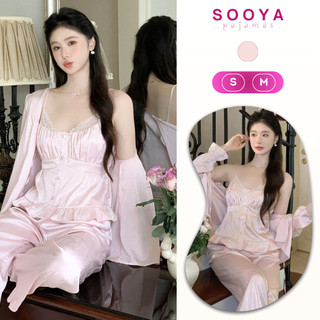 Bộ Đồ Ngủ Lụa 3 Món Nữ Cao Cấp – Đầm 2 Dây Có Mút, Áo Choàng, Quần Dài Mặc Nhà Sang Trọng N138