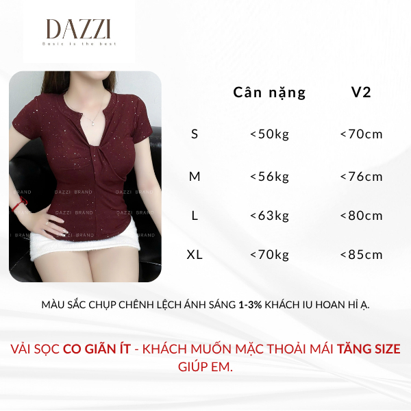 [MỞ BÁN] Áo thun nữ hoạ tiết kẻ sọc và kim tuyến cổ V xoắn vạt bầu vải cotton mịn DAZZI Women A059 | BigBuy360 - bigbuy360.vn