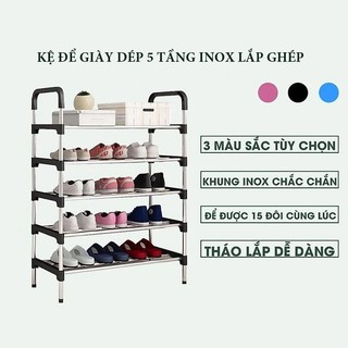  Kệ Giày 5 Tầng Inox Lắp Ghép Thông Minh Bằng Nhựa PP & Inox 3 Màu Sắc Tùy Chọn Xanh Hồng Đen Khung Inox Chắc Chắn 