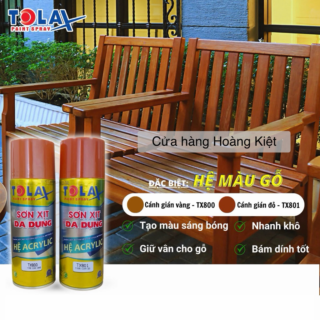   THÙNG 12 CHAI  Sơn Xịt Bóng Gỗ Tolax Màu Cánh Gián Vàng TX800 Màu Cánh Gián Đỏ TX801 