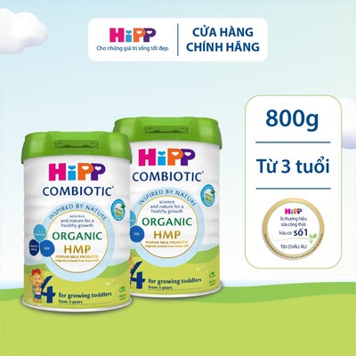 Combo 2 lon Sữa bột công thức HiPP 4 Organic Combiotic 800g Dành cho trẻ từ 3 tuổi (2 lon x 800g).