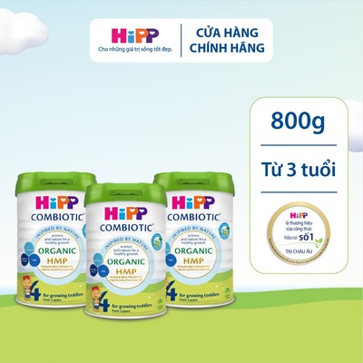 Combo 3 lon Sữa bột công thức HiPP 4 Organic Combiotic 800g Dành cho trẻ từ 3 tuổi