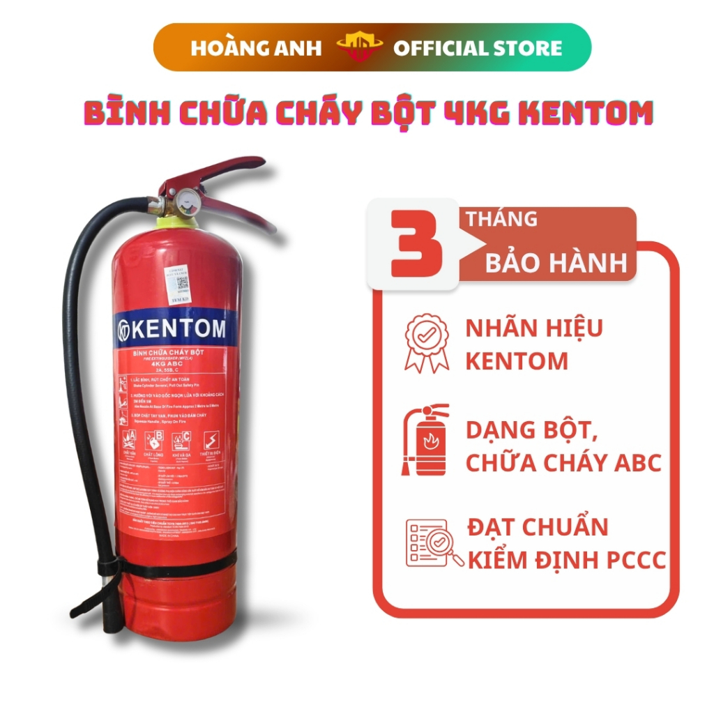 Bình chữa cháy xách tay dạng bột ABC 4kg Kentom, chữa cháy nhanh hiệu quả