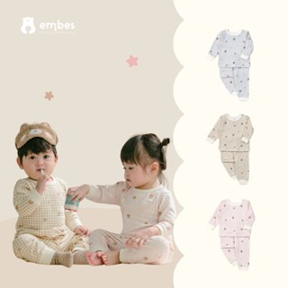 Bộ Thu Đông Cho Bé Embes, Bộ Dài Tay Kẻ Caro In Họa Tiết Chất Mềm Ấm Áp Cho Bé Trai Bé Gái Từ 8-18Kg