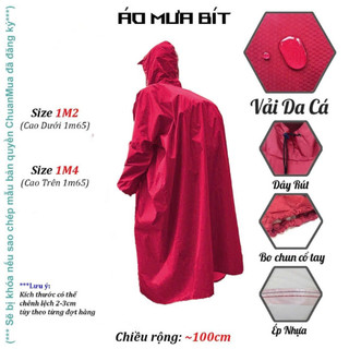  Áo Mưa BÍT Balo Vải Da Cá Size Rộng Có Thể Đeo Ba Lô   Raincoat BÍT Có Mũ  Dây Rút  Tay Bo Chun   