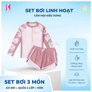  Đồ bơi rời thân quần ngắn tay dài bé gái set bơi   3 món quần + áo + nón KMART KM26 