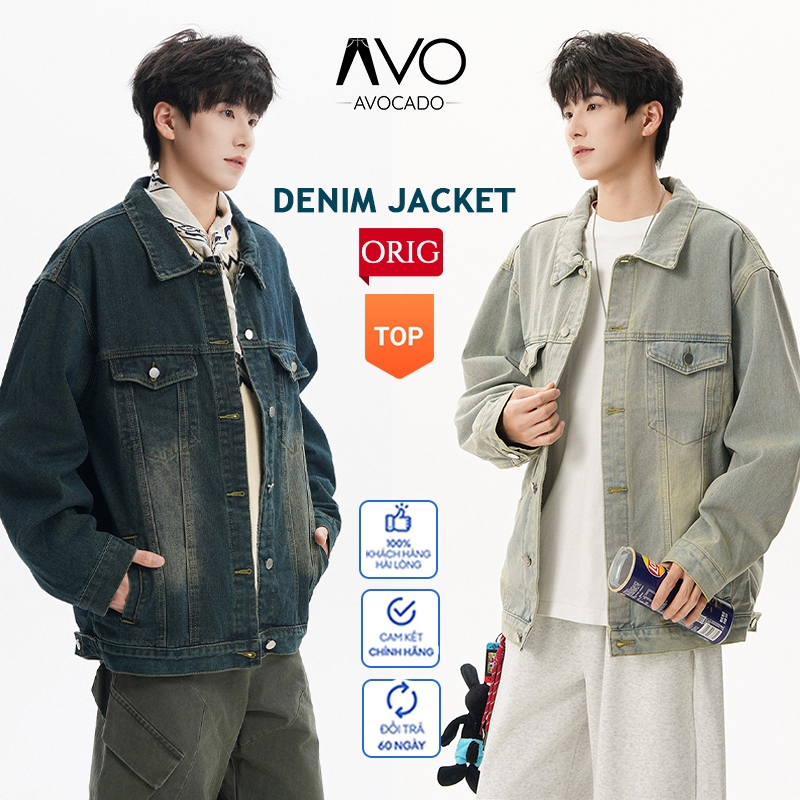 Áo Khoác Jeans Bò Denim Jacket Nam Nữ Avocado Unisex Hàn Quốc Bigsize Wash Đen xanh cao cấp