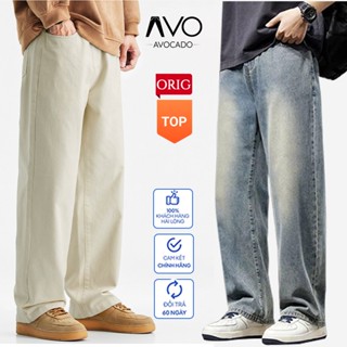 Quần Bò jean baggy nam Xanh Đen RETRO ống rộng xuông cạp cao Quần bò nam dáng suông xu hướng Avocado