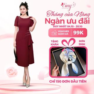 Đầm Thiết Kế EMY Thời Trang Cao Cấp EM4019 Vải Latinh Đỏ Đô Sang Chảnh Đi Tiệc Thanh Lịch